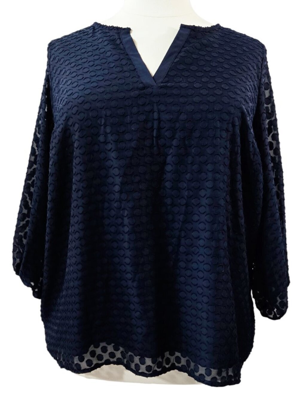 Market & Spruce NWT Navy Blue Textured Dot Split Neck Blouse Mature Stitch Fix